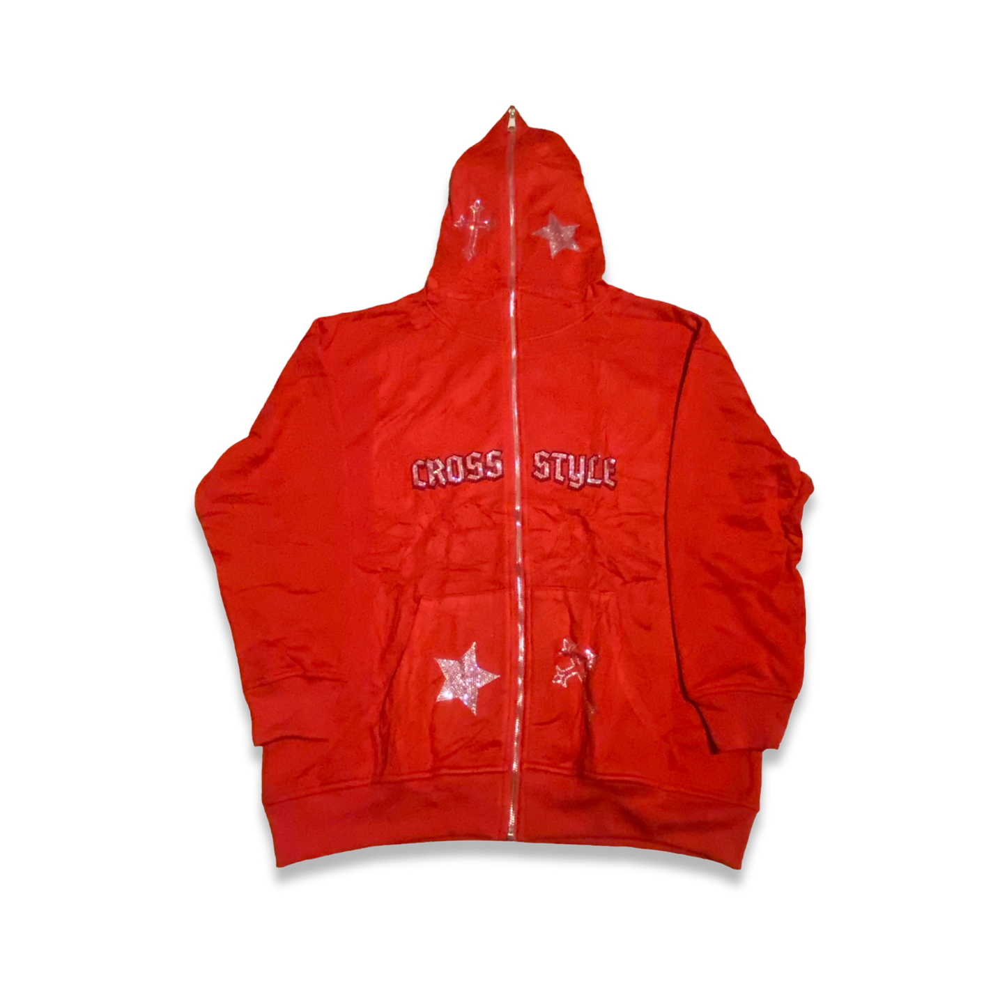 RINESTONE ZIP UP HOODIE - RED