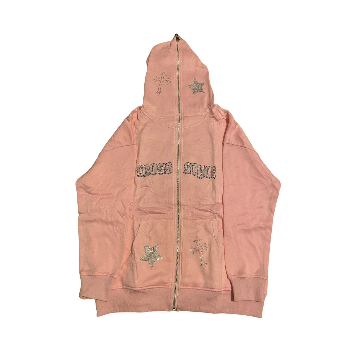 RINESTONE ZIP UP HOODIE - PINK