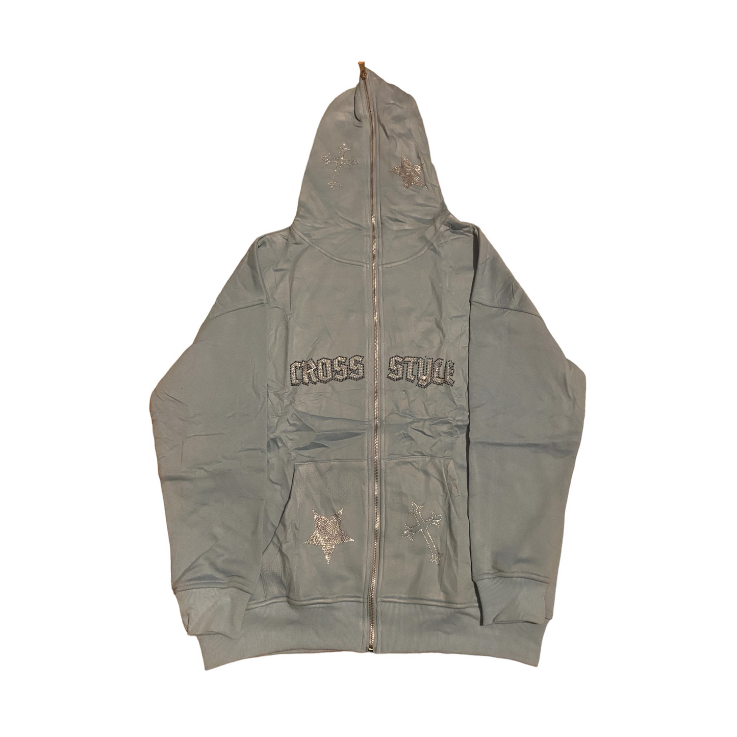 RINESTONE ZIP UP HOODIE - GREY