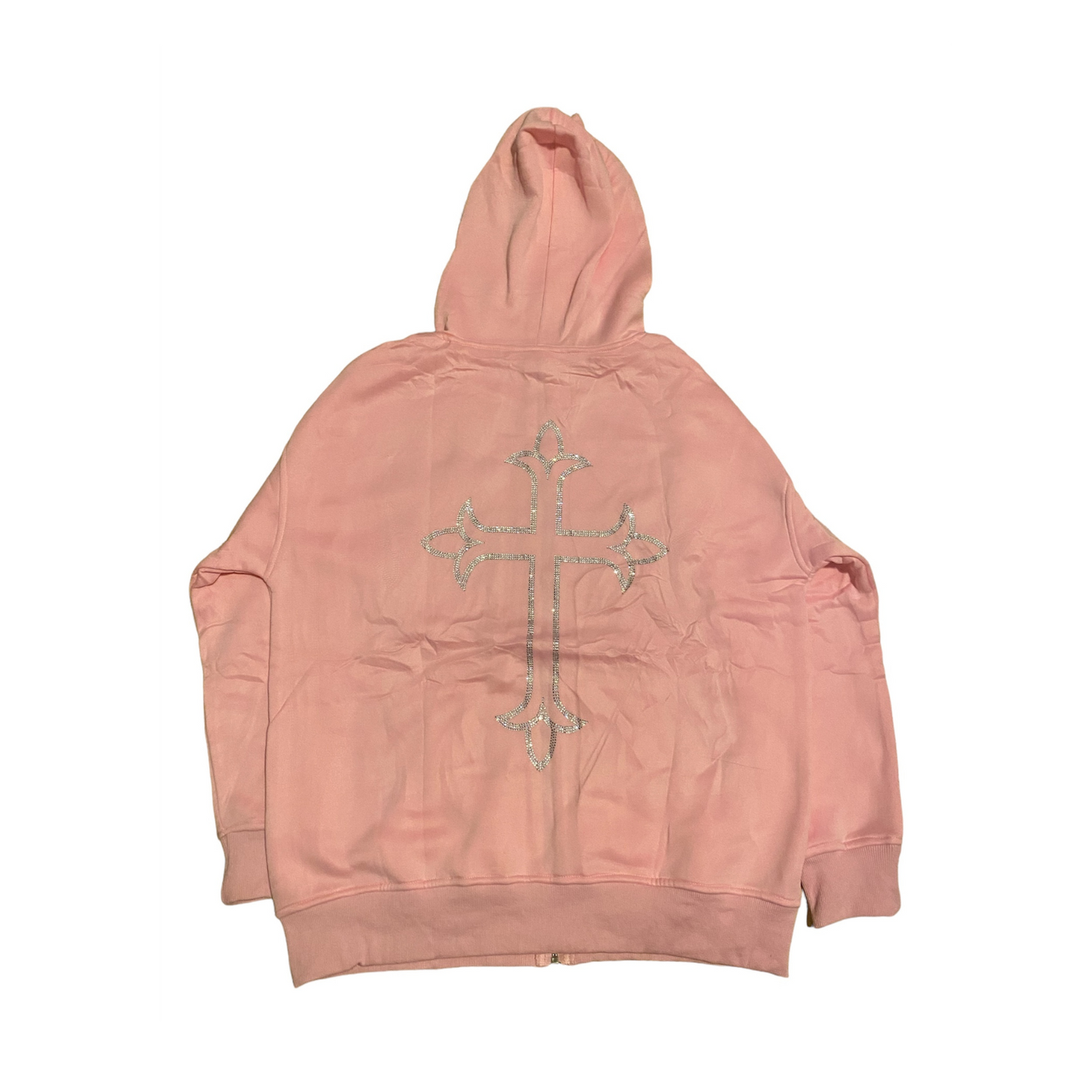 RINESTONE ZIP UP HOODIE - PINK